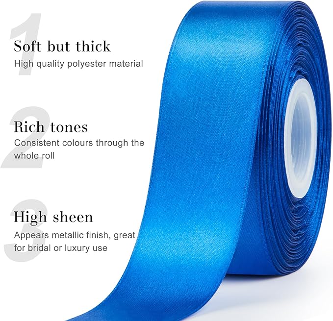 1-1/2 Inches 50 Yards Blue Satin Ribbon, Solid Fabric Ribbon Roll for Flower Bouquets, Gift Wrapping, Wedding, Handmade Crafts