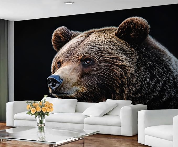 Brown Bear Wall Mural, Bear 3D Wall Murals, Wild Animal Wallpaper Mural, for Living Room Bedroom Large Wallpaper Indoor Decor 197" W x124.8 H