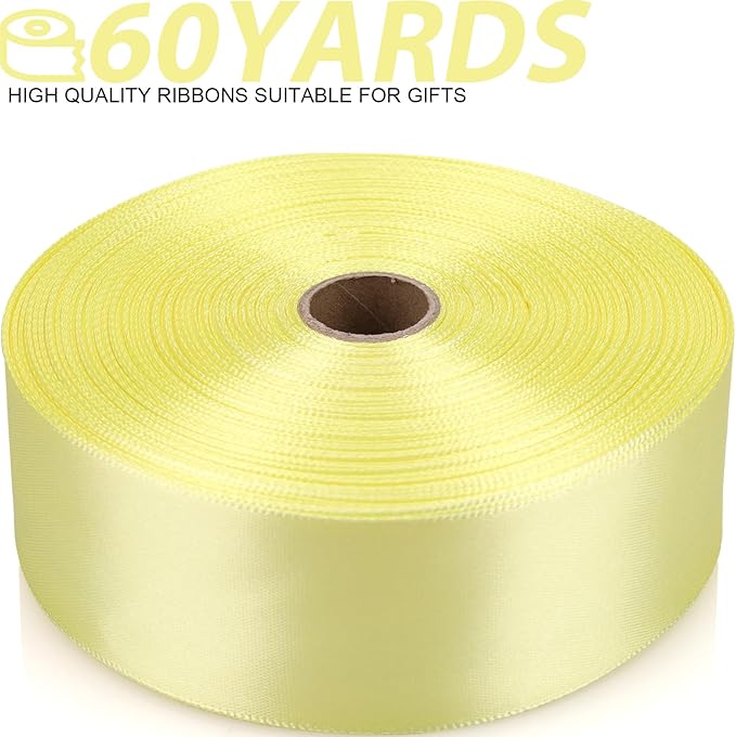 1-1/2 Inch 60 Yards Rice Yellow Solid Satin Ribbon for Gift Wrapping,Craft Floral Bouquets,Wedding Party,Timeless Flower,Decoration Floral Hair,Balloons