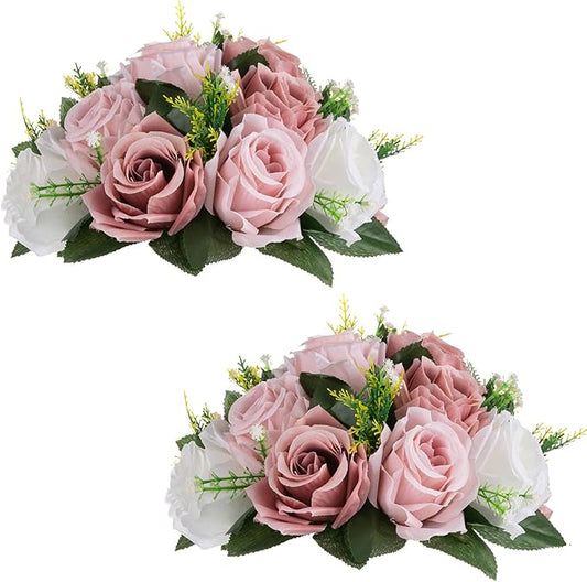 Sziqiqi Pink Flores Artificiales para Decoracion Silk Flower Ball for Wedding Centerpiece Fake Dusty Rose Flowers Artificial Floral Arrangement Center Piece Kissing Bouquet for Party