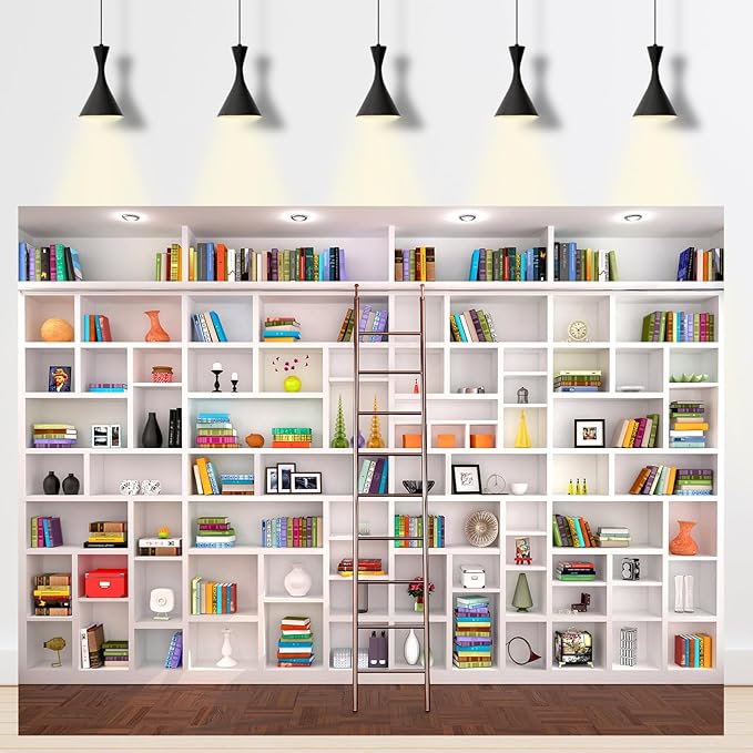 Bookshelf Photography Background Bookcase School Library Backdrop Online Office Conference Background Webcam Zoom Meeting Decoration Backdrop Photo Studio Office Wallpaper Decor 20x10ft