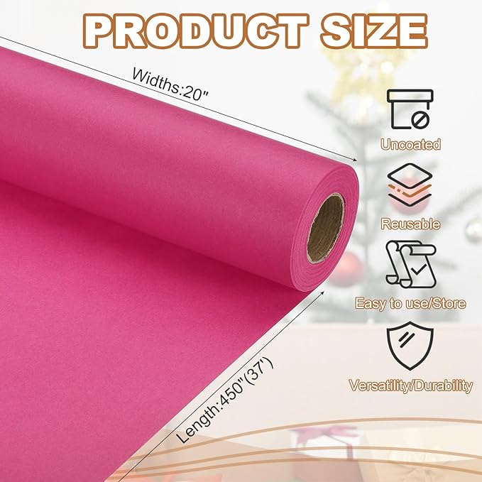 PATIKIL Wrapping Paper, 20" x 450"(37') 70 GSM Craft Paper Roll Kraft Packing Paper for Poster Bulletin Board, Gift Wrapping, Dark Pink