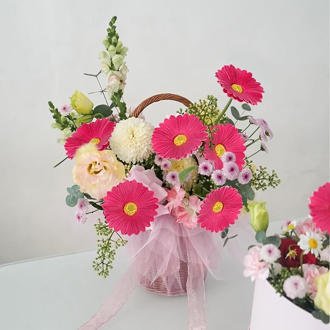 IPOPU Daisies Flowers Artificial,20PCS Gerbera Daisy Artificial Flowers Fake Daisies for Wedding Party Office Home Decorations(Rose Red)