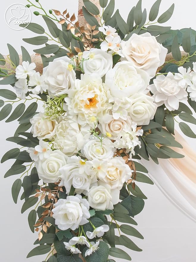 Wedding Arch, Artificial Flowers, Wedding Decor with Drapes (Set of 4)，Be Suited to Banquet, Party, Wedding Decor Ceremony and Background Decoration (White)