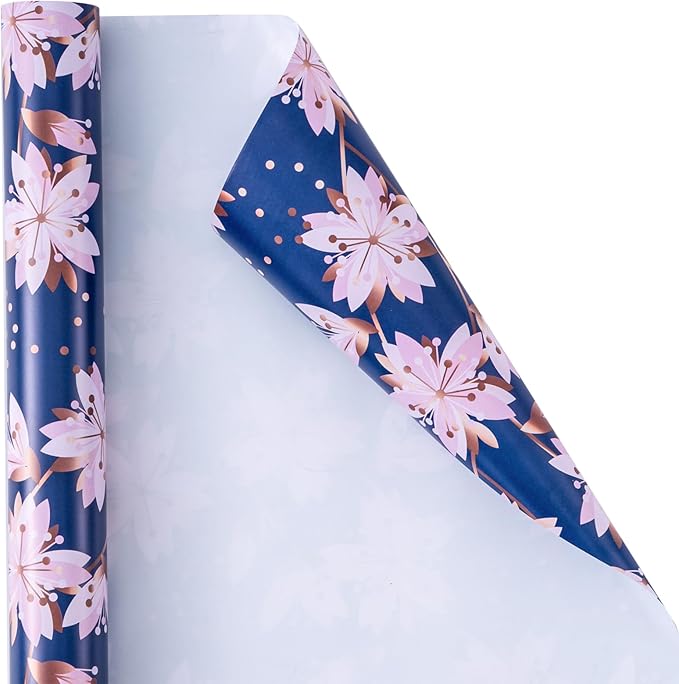 LeZakaa Floral Wrapping Paper Roll, Pink Sakura Blossoms Design for Wedding, Bridal Shower, Anniversary, Mother's Day, Birthday, Spring Holiday, Mini Roll, 17 In x 32.8 Ft