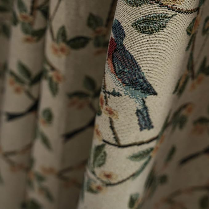 ENJOYBRIDAL Floral 63 Inch Curtains for Bedroom Jacquard Drapes Bird Patterned Semi Sheer Boho Short Window Curtains Living Room 2 Panels Farmhouse Rod Pocket Light Filtering Decor Window Treatments