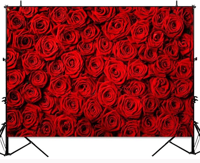 Red Rose Backdrop Flowers Rose Wall Photo Background Valentine's Day Backdrop Wedding Bridal Shower Photo Booth Mother's Day Birthday Party Dessert Table Banner Lovers Portraits Props 7x5ft