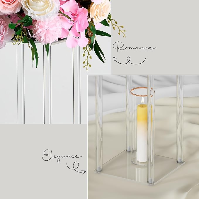 TEKXYZ Acrylic Centerpiece, 2 Pcs 15.75 Inch Tall Column Wedding Centerpieces, Flower Stand for Wedding Event Party Props, Home Decor, Table