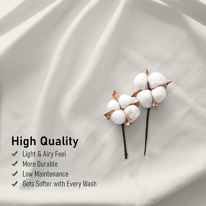 RUVANTI 100% Cotton Full Size Bed Sheets, 4 Pieces, Soft & Breathable Percale Weave Bedding, Deep Pocket 16", Hotel Standard, Crisp Cool Feel, Durable, Perfect Sheet Set Dyed, Ivory