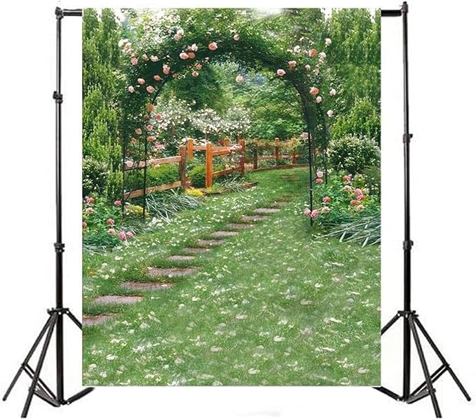 AOFOTO 5x7ft Wedding Arch Flower Photography Backdrop Romantic Garden Footpath Beautiful Spring Pergola Background Lovers Bride Girlfriend Artistic Portrait Photo Studio Props Vinyl Wallpaper Drape