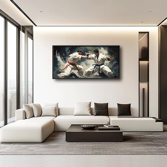 Martial Fighter Wall Art Large Karate Pictures Wall Decor Taekwondo Canvas Prints Painting Framed Artwork Oversize Home Decoration for Gym Bedroom Living Room Office 60"x30"