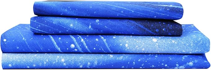 Bedlifes Galaxy Outer Space Sheet Set, Galaxy Themed, 3 pcs Including Flat Sheet, Fitted Sheet, and 1 Pillowcase (Light Blue Full)