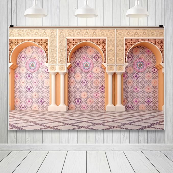 Yeele 5x3ft Bohemia Palace Backdrop Boho Style Pink Floral Wall Plaid Floor Dreamy Villa Inside Photography Background for Wedding Bridal Shower Girl Birthday Party Decor Portrait Photo Shoot Prop
