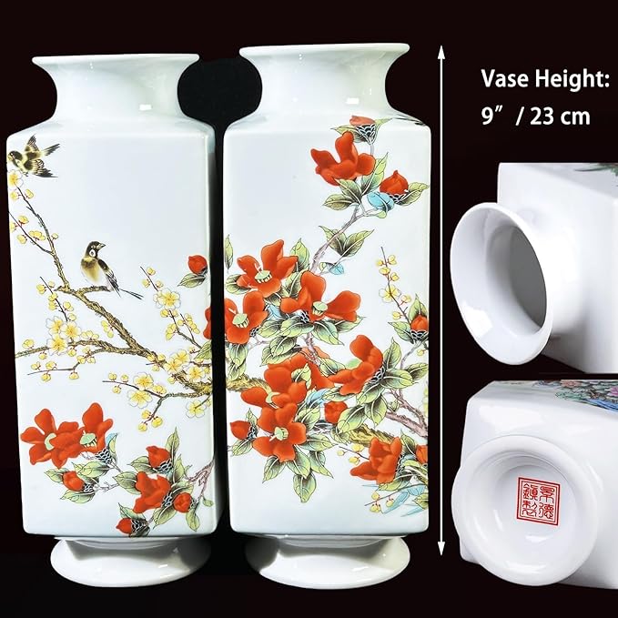 MTME Porcelain Figurines, Jingdezhen Decorative Flower vase, Home Decor, Wedding Gifts, Aesthetic Sculpture Home décor (red Flowers)
