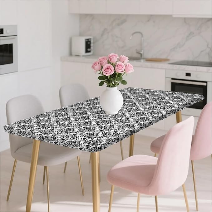 Rectangle Table Cloth Cover Waterproof Elastic Fitted Polyester Fitted Tablecloths for 4 Foot Tables for Indoor,Picnic, Camping, Outdoor （48" x 30"，Flower Geometry）