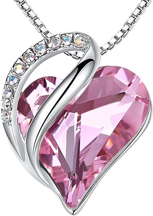 Leafael Necklaces for Women, Infinity Love Birthstone Heart Crystal Pendant, Birthday Jewelry Gifts for Her, Mom, and Wife, Silver Plated, 18 plus 2 inch Adjustable Chain