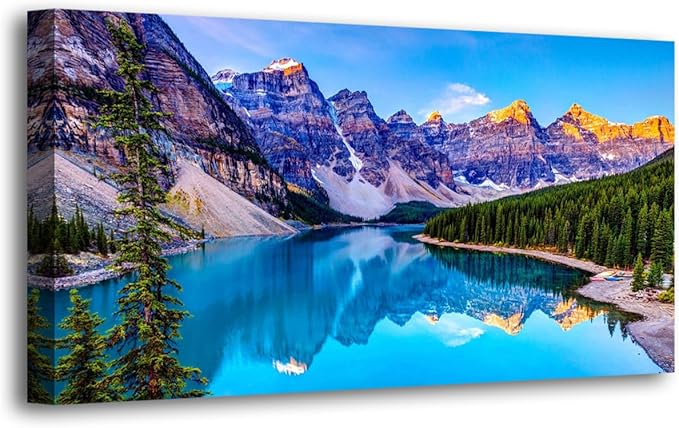 Wall Art Lake Mountain Landscape Picture Print Canvas Wall Art for Living Room Bedroom, Modern Giclee Artwork Home Decor Stretched and Framed Ready to Hang, Waterproof Artwork -70x35inches