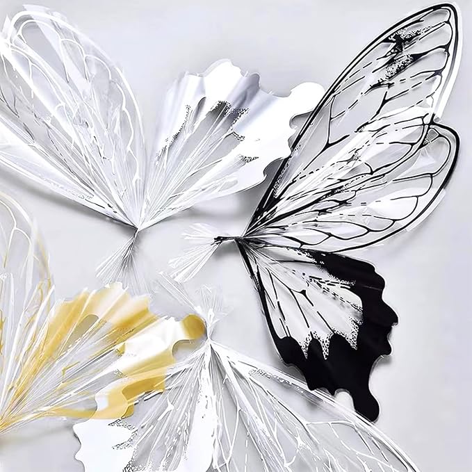 LLBWKC 20 Sets Butterfly Flower Wrapping Paper, Waterproof Butterfly Flower Bouquet Wrapping Paper, OPP Clear Floral Wraps for Florist Supplies, Gift Packaging, DIY Craft 20x22 in (Black Butterfly)