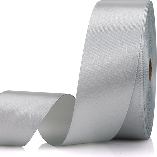 1-1/2 Inch 60 Yards Silver Solid Satin Ribbon for Gift Wrapping,Craft Floral Bouquets,Wedding Party,Timeless Flower,Decoration Floral Hair,Balloons