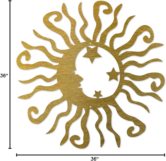 Riverside Designs Wacky Solar Moon Metal Wall Art Steel Outdoor Decor | Heavy-Duty and Waterproof | Made in USA (Gold, 36L x 36W)