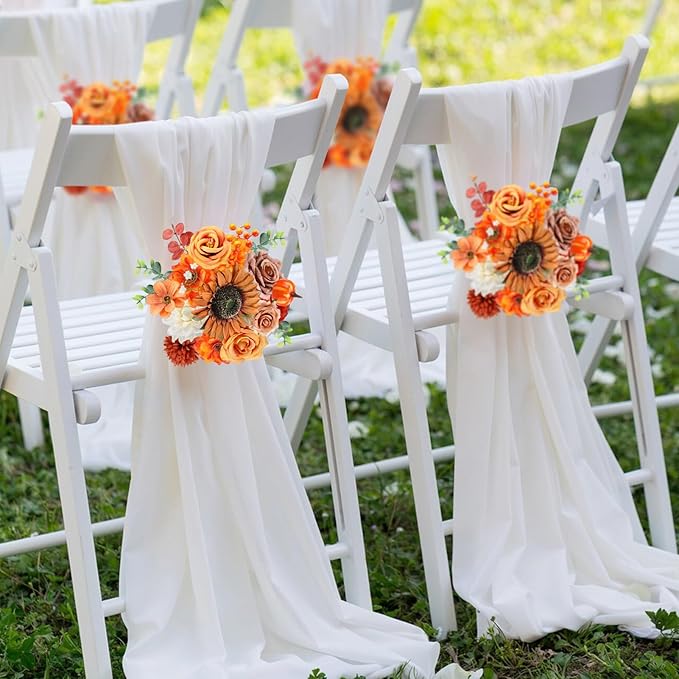 Jspupifip Orange Yellow Artificial Flowers Combo Box Fake Silk Roses with Stems Hydrangea Peony Arrangement for Bridal Shower Boho DIY Wedding Cake White Flowers Table Decorations