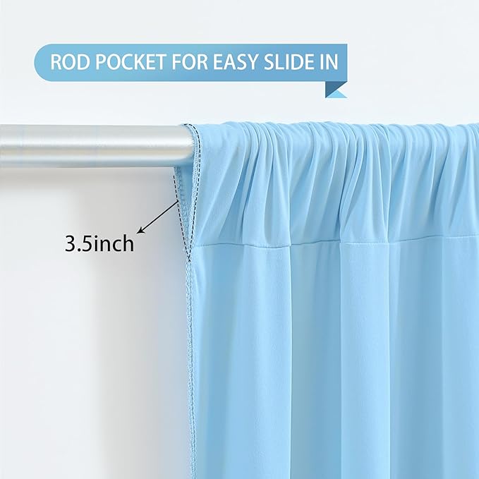 Blue Backdrop Curtains 6 Panels - Wrinkle-Free Light Blue Curtains Polyester Photography Drapes Photo Background for Baby Shower Birthday Party Decorations- 24 X10FT (Blue)
