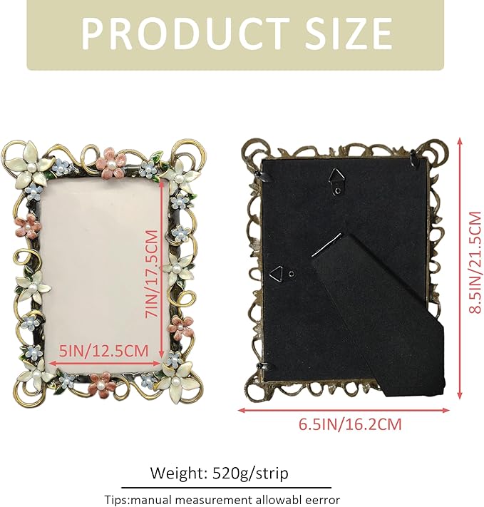 Vintage 5X7 Floral Picture Frames Luxury Unique Ornate Antique Metal Photo Frame of HD Glass for Tabletop/Wall Display Wedding Gifts for Women (Retro White Lace)
