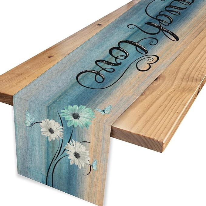 Daisy Table Runner, Vintage Blue Style Wild Flower Table Decor for Home Kitchen Dining Patio Holiday Party Indoor Outdoor Table Decorations 13x108 inch