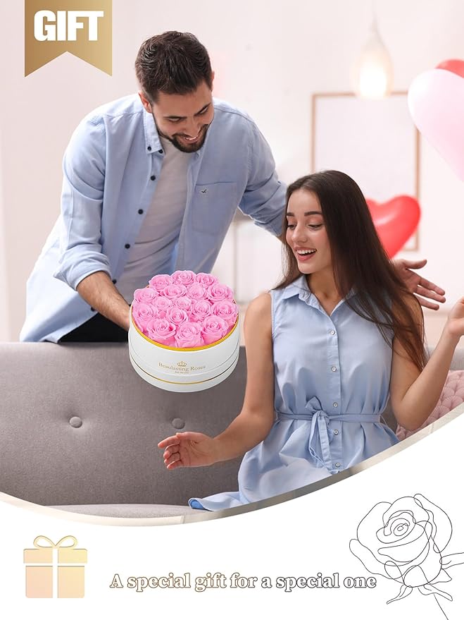 Preserved Roses Forever Flowers Real Roses in a Box Mother's Day Birthday Flowers for Her Mom Women Wife Valentine's Day, 16 Light Pink Roses