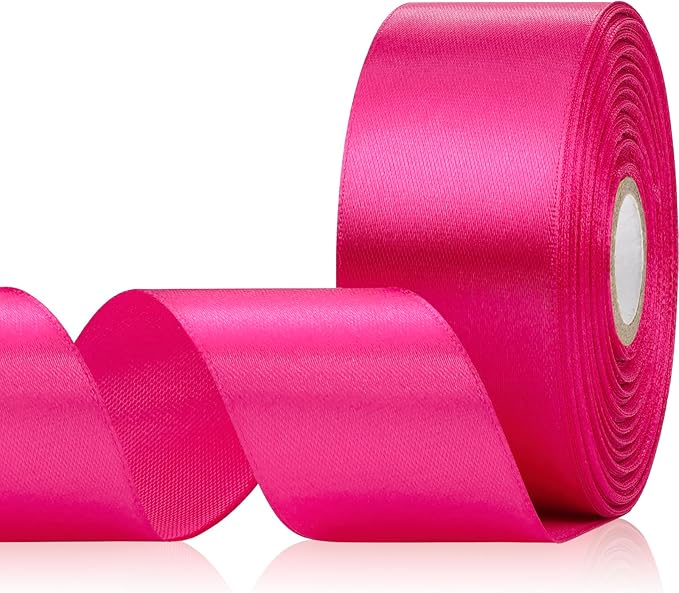 30 Yards Hot Pink Ribbon 1-1/2 Inch, Hot Pink Satin Ribbon for Flower Bouquet Accessories, Gift Wrapping, Crafts, Hair, Christmas, Wedding and Bow Making