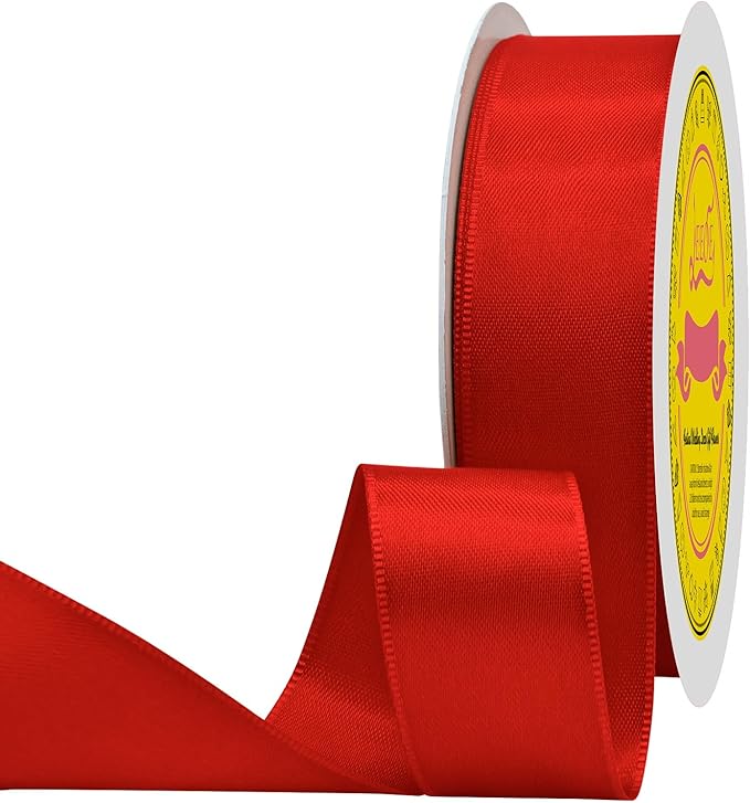 Double Face Satin Ribbon 1 inch X 25 Yards Polyester Red Ribbon for Gift Wrapping Very Suitable for Weddings Party Hair Bow Invitation Decorations and More
