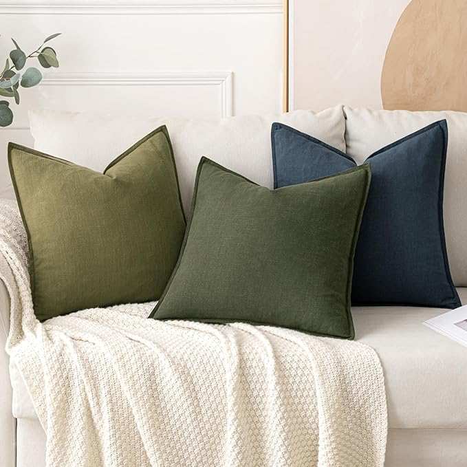 MIULEE Decorative Linen Pillow Covers 26x26 Inch Green Boho Farmhouse Neutral Couch Throw Pillows for Bed Pack of 2 Accent Outdoor Pillowcase Modern Sofa Cushion Livingroom Home Decor