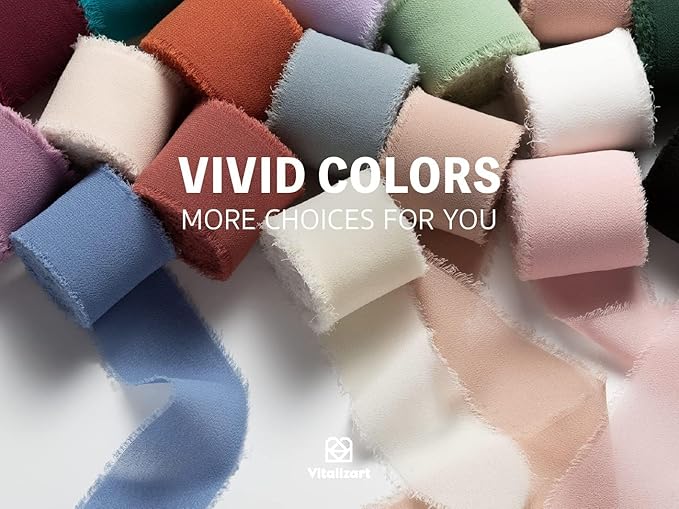 Vitalizart White Chiffon Silk Ribbon 1.5" x 21 Yd Handmade Frayed Edges Ribbons for Wedding Invitations Bridal Flower Bouquets Gifts Wrapping Crafts Holiday Decorations Off White