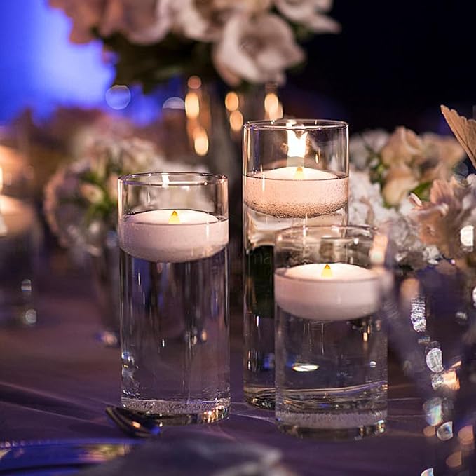 24 Pack 3” Flameless LED Floating Candles, Water-Activated Battery Operated Floating Candle with180+ Hours Runtime for Cylindrical Vase, Pool, Fountain - Ideal for Wedding, Party Decoration