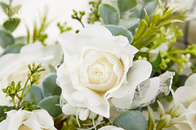 Meldel White Ivory Rose Wrist Corsage, Set of 6, Wedding Bridal Flower Corsage Hand Decor for Prom Party Homecoming, Wristband Flowers Bride, Bridesmaid, Girl