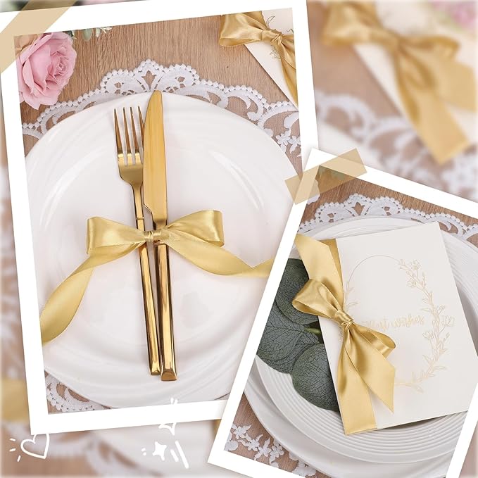 Gold Ribbon 1 Inch 50 Yards Gold Satin Ribbon Gift Bows for Wedding Party Holiday Christmas Decorations Gift Wrapping Ribbons Crafts Hair Bows