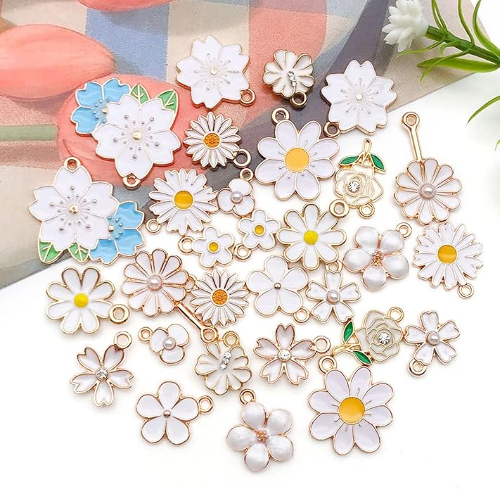 60pcs15 Types Flower Charms For Jewelry Making Enamel Flower Charms For Necklace Bracelet Earring for Gift that Office, Travel & DIY Creators