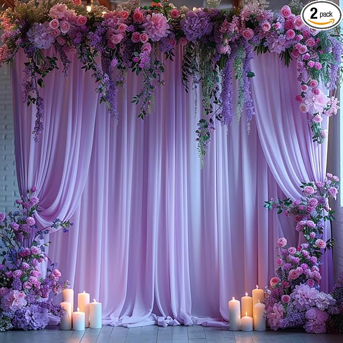10x10ft Wrinkle Free Lavender Backdrop Curtain for Parties Soft Fabric Drapes Wedding Curtain Backdrop for Birthday Party Decorations Background for Photography 5x10ft,2 Panels