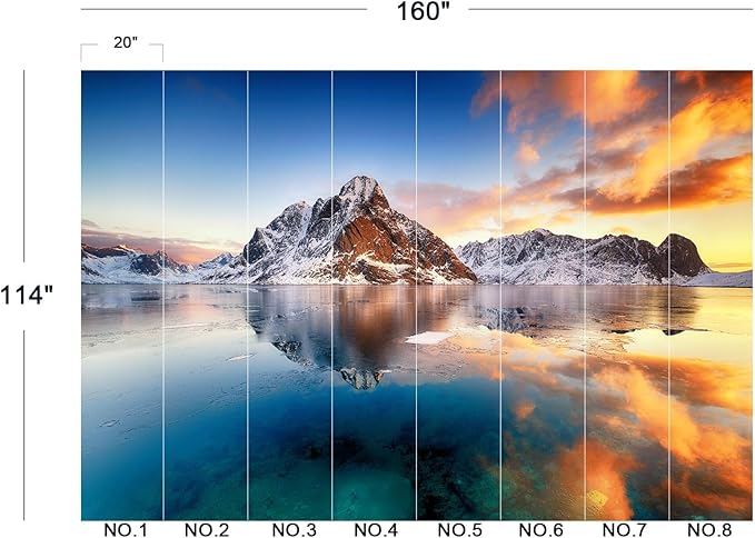 Cliouar-Beautiful Sunrise in Norway - lofotens Mural Wallpaper Peel and Stick 160" x 114"