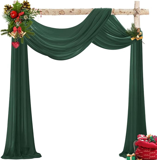 VOK Dark Green Wedding Arch Draping Fabric Chiffon Fabric, 29in x 18Ft Sheer Chiffon Outdoor Curtain for Wedding Ceremony Birthday Party Decoration (Dark Green,1 Panel)