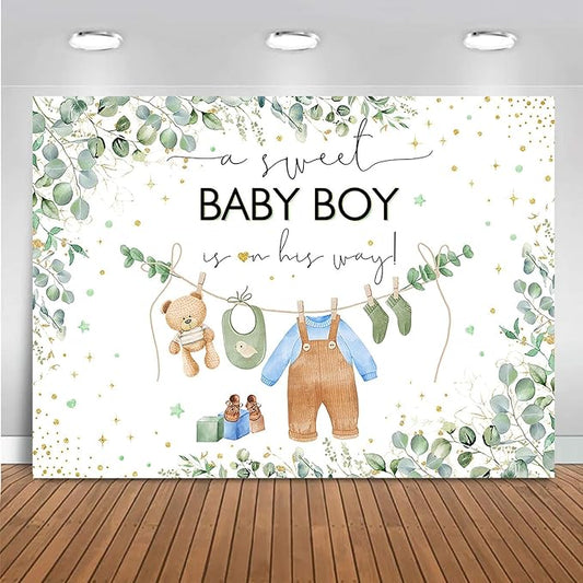 Mocsicka Sweet Baby Girl Backdrop Princess Pink Greenery Decoration for Girl Baby Shower Photo Booth (Blue, 10x7ft)