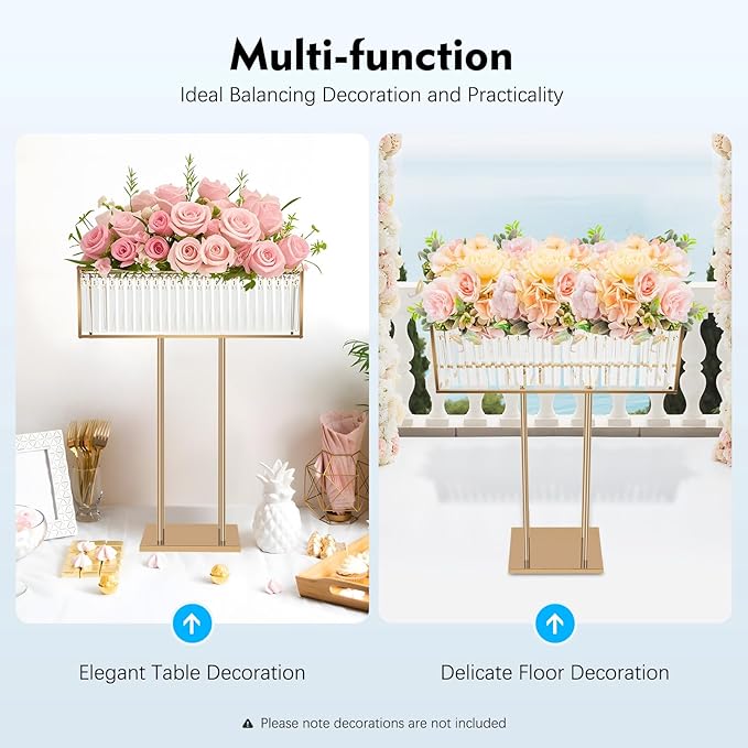 Crystal Wedding Flower Stand,Wedding Gold Vases Centerpieces,Squre Gold Flower Holders Floral Display Rack for Tables