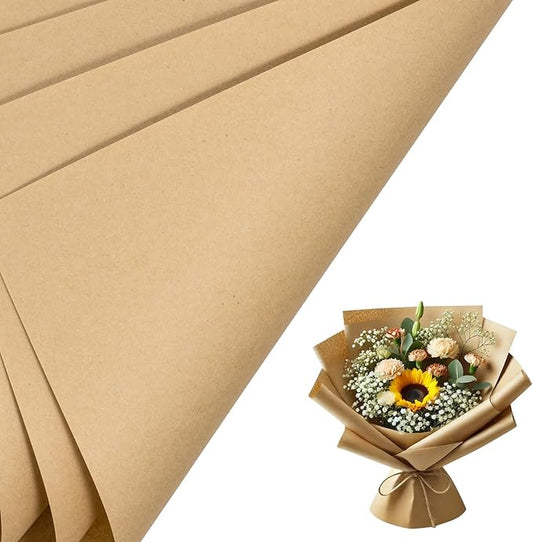 LeZakaa 20 Sheets Kraft Flower Wrapping Paper - Reversible Floral Bouquet Paper - Kraft Solid Color Design for Valentines, Mothers Day, Christmas Party, Birthday, Wedding, Baby Shower