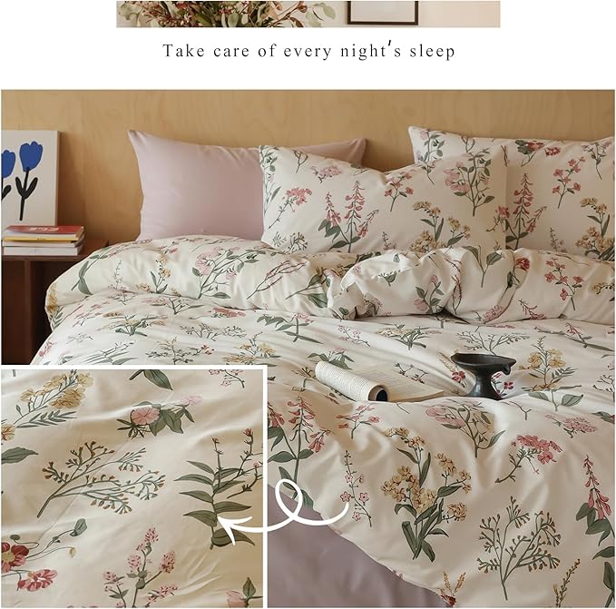 HighBuy Pink Floral Comforter Set Twin XL College Girl Soft Comforter Fluffy Aesthetic Bedding Set 3 Piece Vintage Twin XL Comforter Blush Green Branches Bedding Comforter Set for Kids Bed