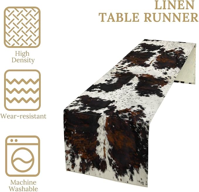 Cow Print Table Runner, Black White Cowhide Print Western Style Table Runner Country Farmhouse Cottage Cow Patten Table Decoration for Home Kitchen Dining, 13x36 Inch