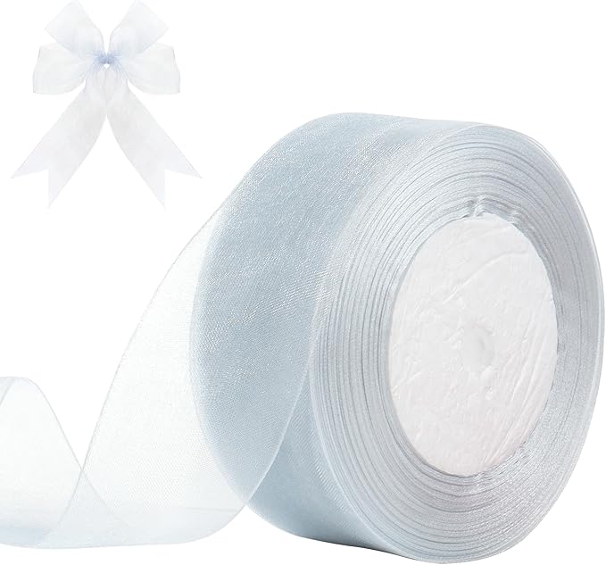 1-1/2 Inch x 50 Yards Sheer Organza Ribbon Chiffon Ribbon for Gift Wedding Flower Bouquet Wrapping Decorations Crafts (Dusty Blue)