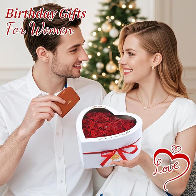 Luxury Preserved Roses – Forever Real Roses Flowers for Delivery in a White Box, Preserved Flowers Birthday Gifts for Women Mom Wife, Ideal for Anniversary (Red 16 Roses, 16 Roses)