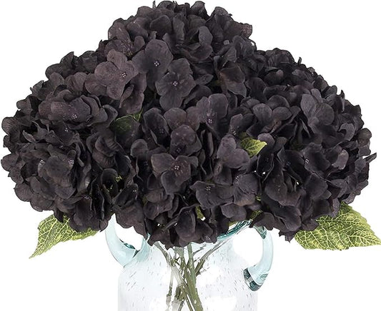 2Bouquets Artificial Fake Flowers Plants Silk Hydrangea Arrangements Wedding Bouquets Decorations Plastic Floral Home Kitchen Garden Party Festival Bar DIY (Black)