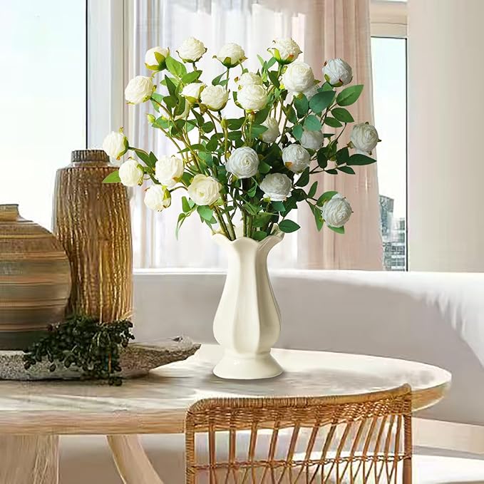 CHIAVE 8pcs 24 Flower Buds Artificial Vintage Roses Fake Silk Rose Flowers with Long Stem for DIY Bouquets Wedding Centerpiece Party Home Kitchen Shorp Decoration-White