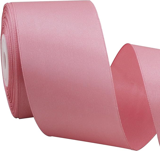 TONIFUL 2 in x 25 Yds Wide Rose Gold Satin Ribbon Solid Fabric Ribbons Roll for Crafts Chair Sash Valentine's Day Gift Wrapping Invitation Cards Floral Hair Bows Sewing Party Wedding Car Decoration